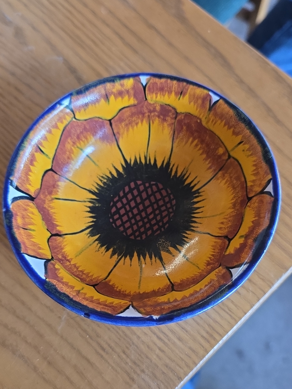 Vintage Castillo Mexican Talavera Sunflower Footed Bowl